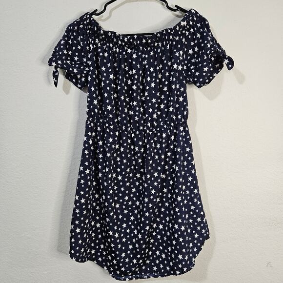 Blush navy blue with white stars pattern short sleeve midi dress - Picture 2 of 7